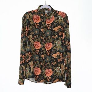 Floral Tapestry Button-down Short Long sleeve